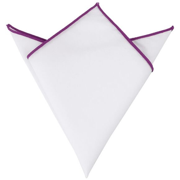 Cotton Handkerchiefs Color Contrast Trim White Pocket Squares Tuxedo Purple - Picture 1 of 4